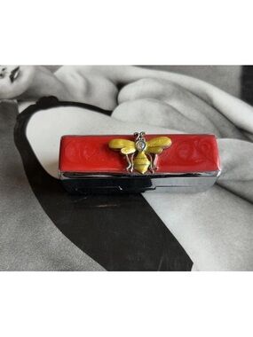 Spring Street Vintage Y2K Bee Lipstick Case Mirror Jeweled Enamel Red Crystal